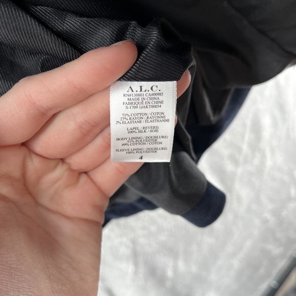 ALC Blazer Jacket Womens 4 Velvet Navy Blue Stanton Double Breasted Two Button - Picture 4 of 12